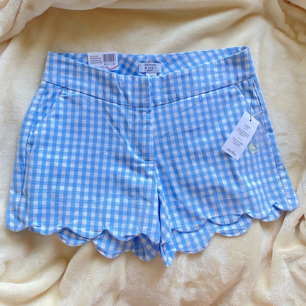 Crown & Ivy Blue Gingham Scalloped Shelby Short